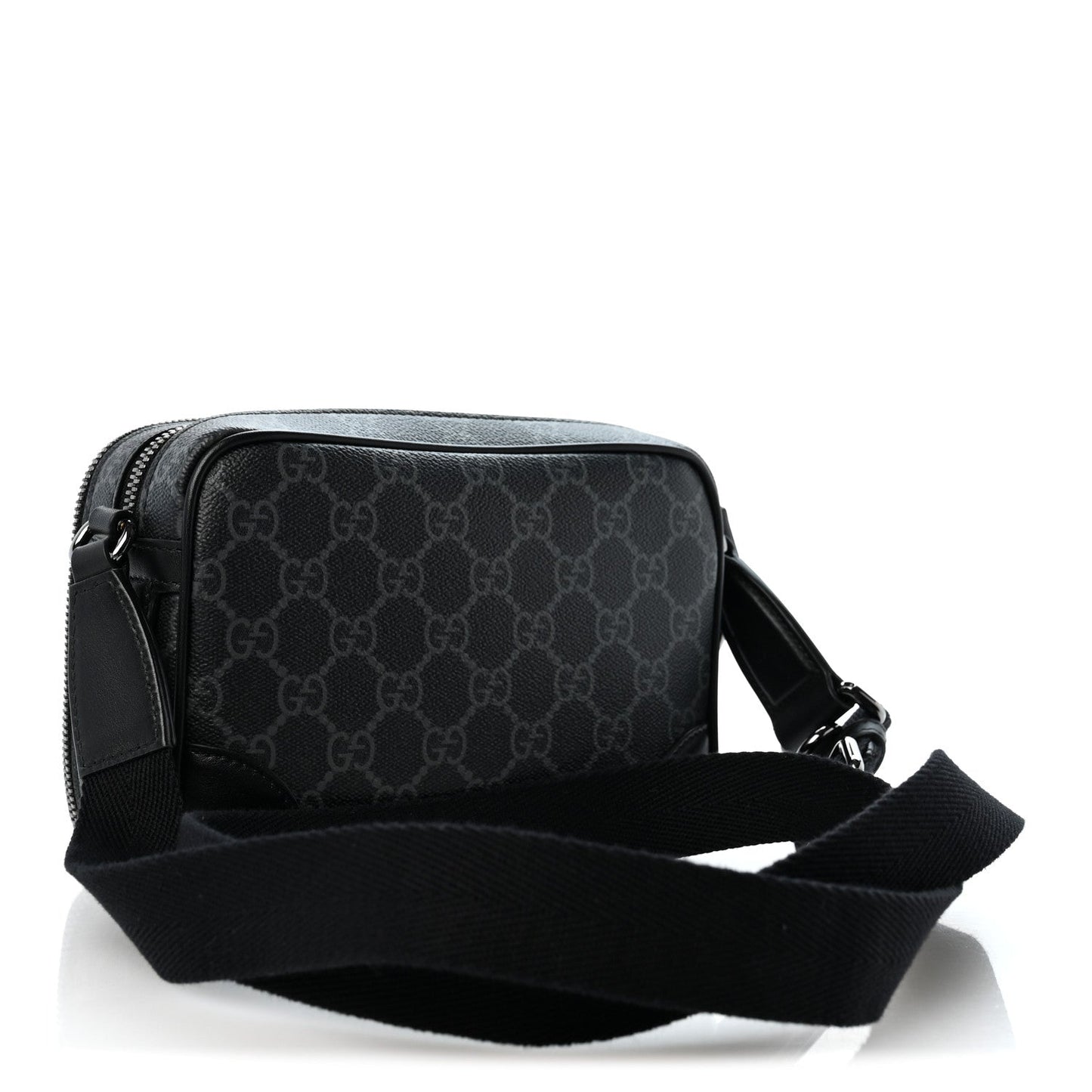 GG Supreme Monogram Textured Calfskin Emblem Mini Crossbody Black