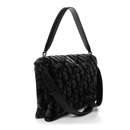 Oblique Mink Fur Saddle Soft Bag Dark Grey