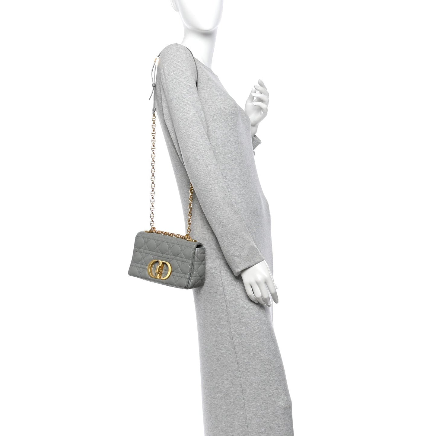 Calfskin Cannage Small Caro Bag Grey