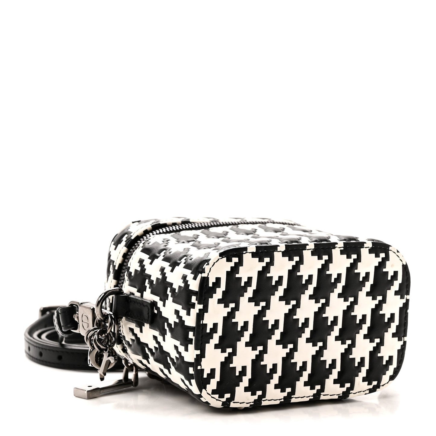 Calfskin Macro Houndstooth Embossed Micro Lady Dior Vanity Case Black White