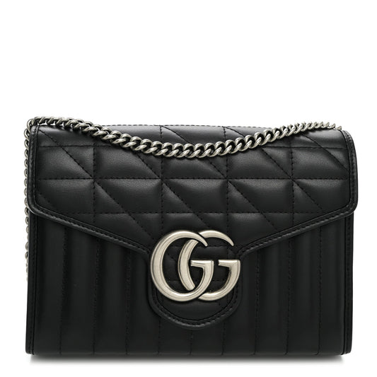 Calfskin Matelasse Aria GG Marmont Chain Wallet Black