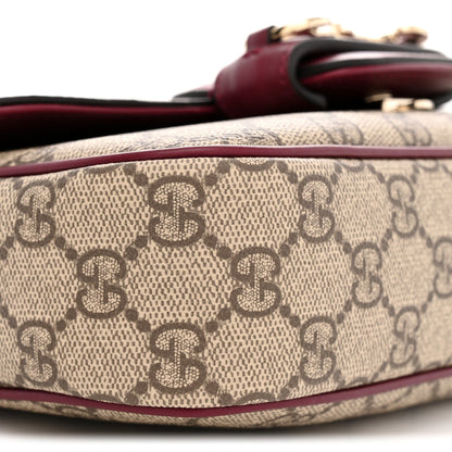 GG Supreme Monogram Horsebit 1955 Small Soft Top Handle Shoulder Bag Beige Dark Red