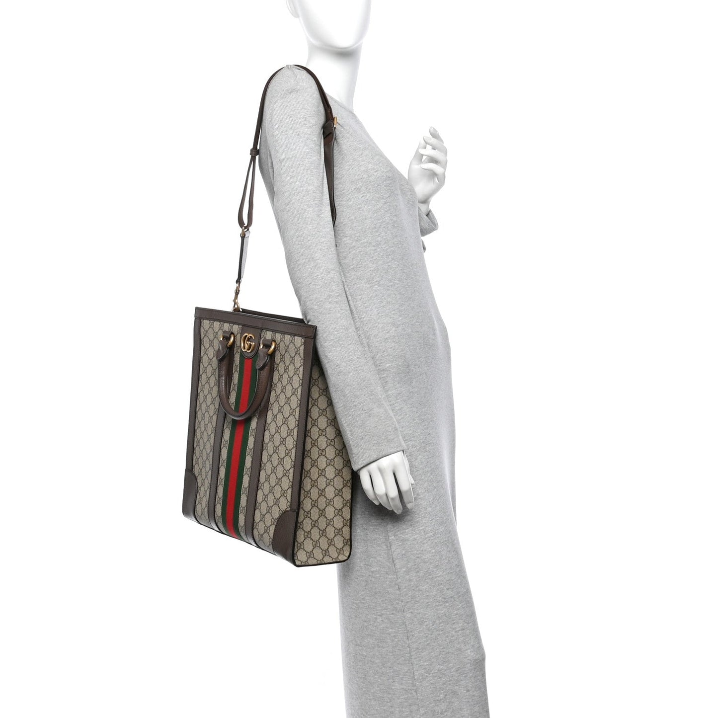 GG Supreme Monogram Web Textured Dollar Calfskin Medium Ophidia Tote Brown