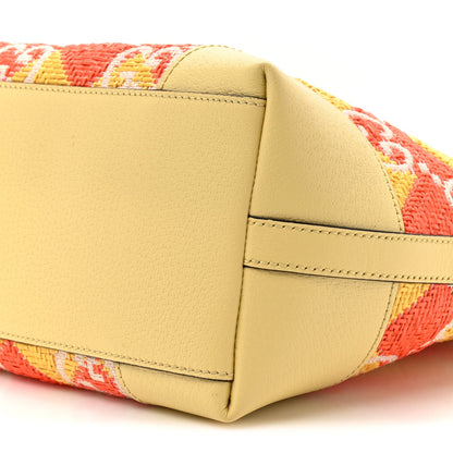Straw Textured Dollar Calfskin Cancun Medium Ophidia Shopping Tote Orange Yellow