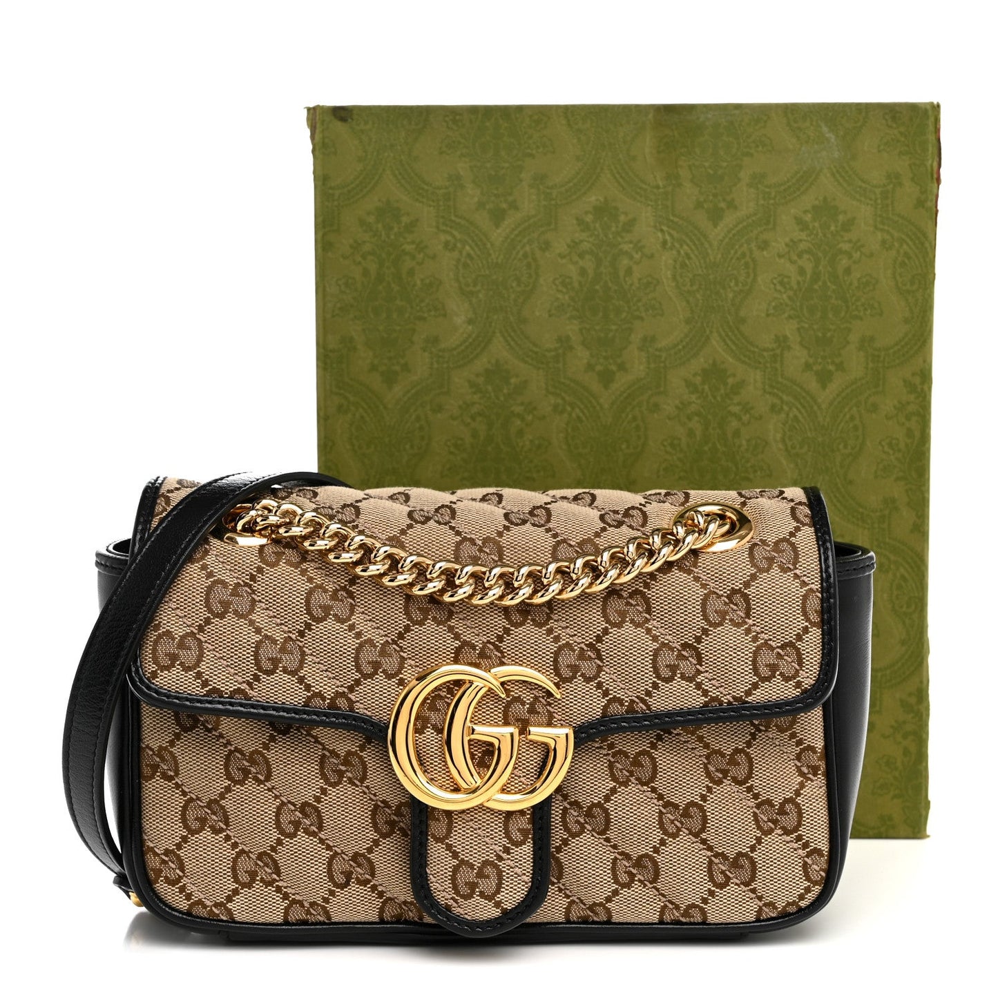 Monogram Matelasse Diagonal Mini GG Marmont Shoulder Bag Beige Black
