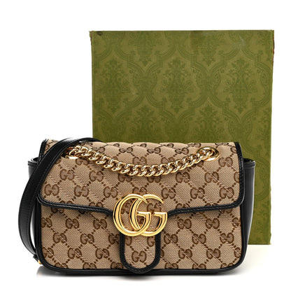 Monogram Matelasse Diagonal Mini GG Marmont Shoulder Bag Beige Black
