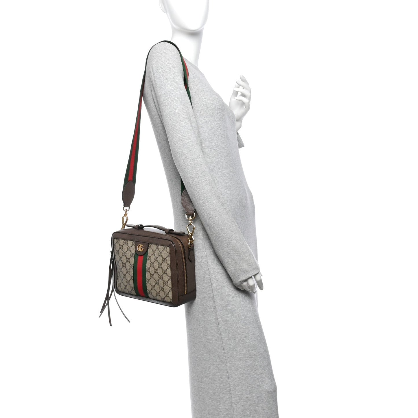 GG Supreme Monogram Web Small Ophidia Top Handle Shoulder Bag Brown