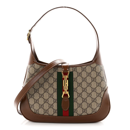 GG Supreme Monogram Azalea Calfskin Web Small Jackie 1961 Hobo Beige Ebony Brown Sugar