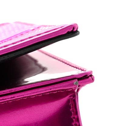 Metallic Patent Micro-Cannage Diorama Wallet on Chain Pouch Pink