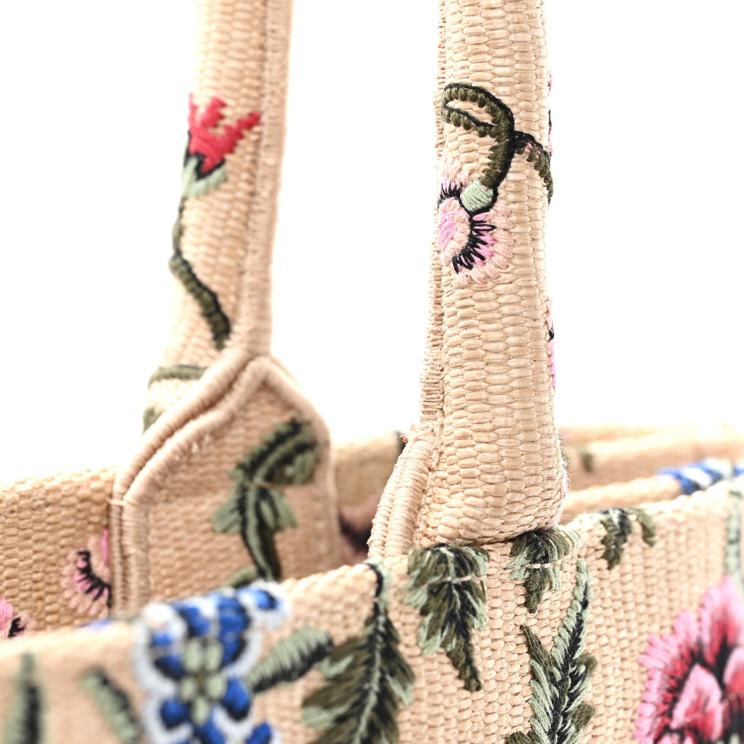 Raffia Embroidered Petites Fleurs Medium Book Tote Natural