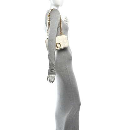 Grained Calfskin Cannage Small Caro Bag White