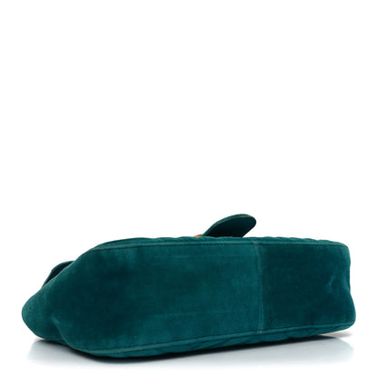 Velvet Matelasse Small GG Marmont Shoulder Bag Pavone Cyan