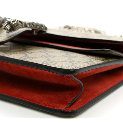 GG Supreme Monogram Suede Crystal Small Dionysus Shoulder Bag Beige Ebony Vulcanic Red