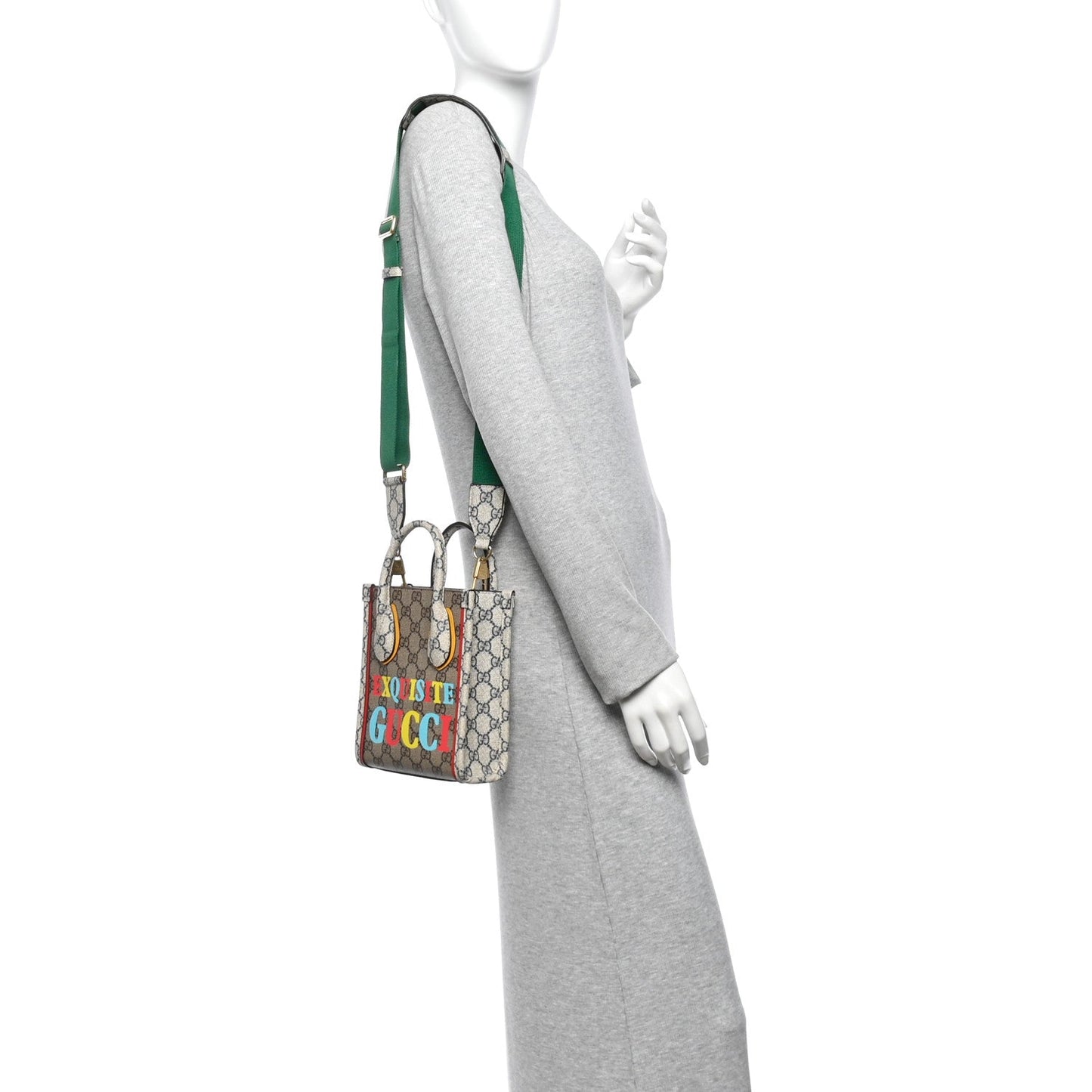 GG Supreme Monogram Exquisite Mini Vertical Tote Beige Ebony Blue Crop Live Red