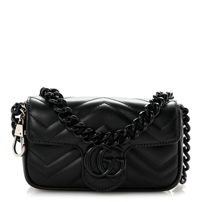 Calfskin Matelasse Monochrome GG Marmont Chain Belt Bag Black