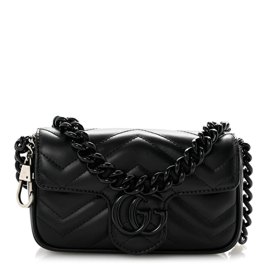 Calfskin Matelasse Monochrome GG Marmont Chain Belt Bag Black