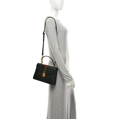 Textured Dollar Calfskin Web Small Ophidia Padlock Top Handle Bag Black