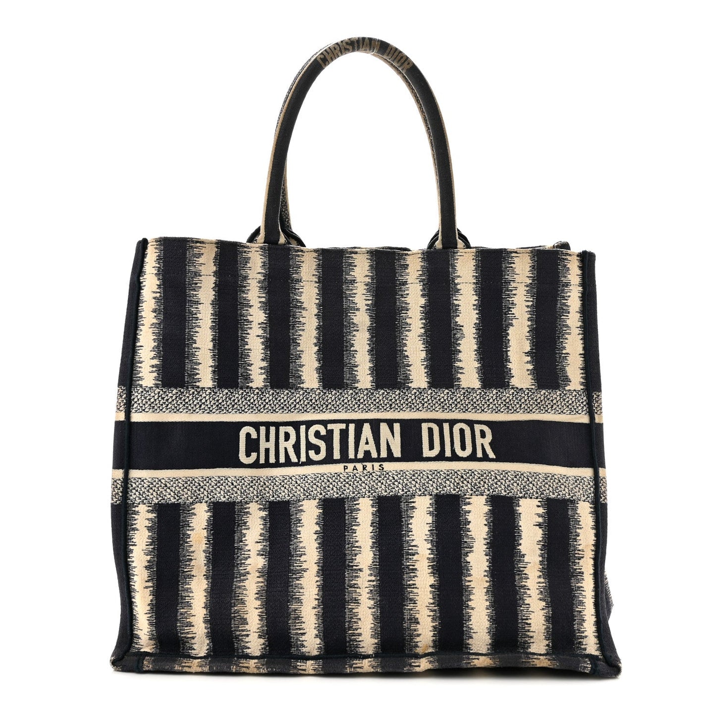 Canvas Embroidered Large Striped Book Tote Navy