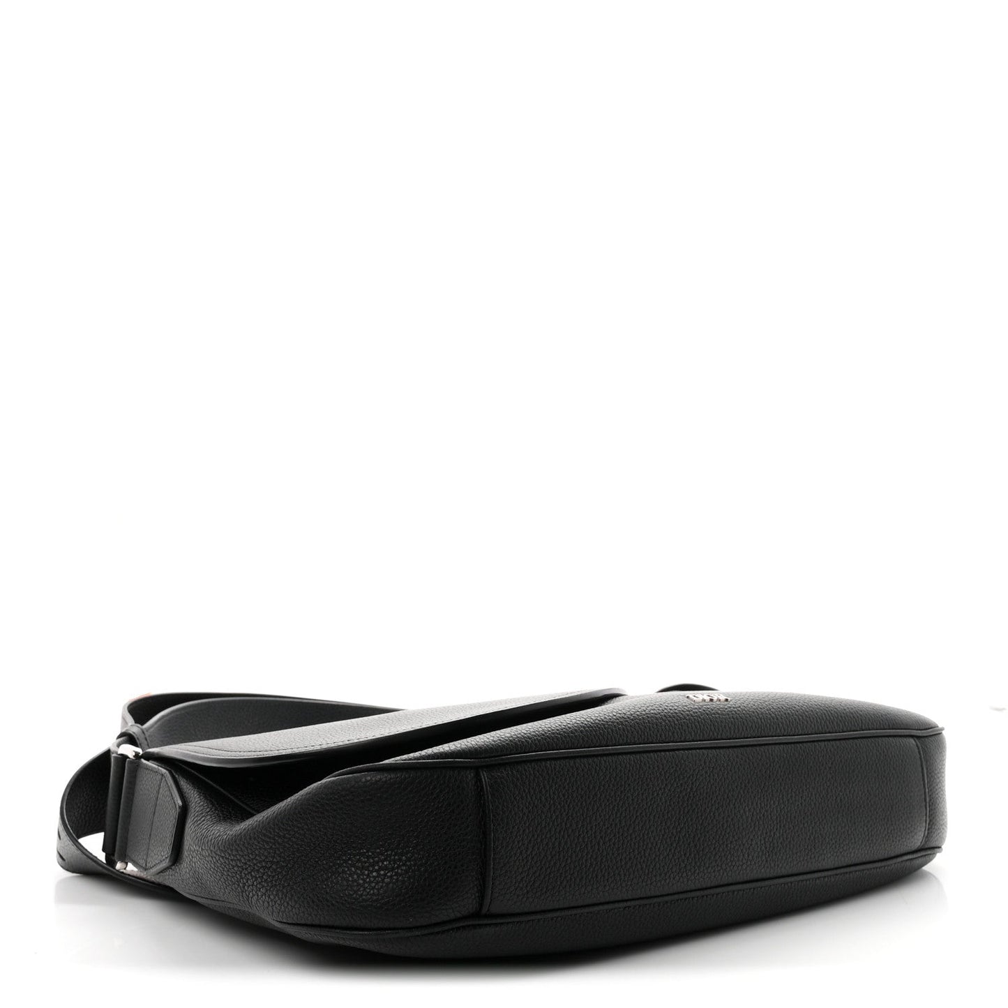 Grained Calfskin Saddle Messenger Bag Black