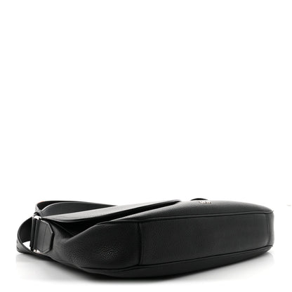 Grained Calfskin Saddle Messenger Bag Black