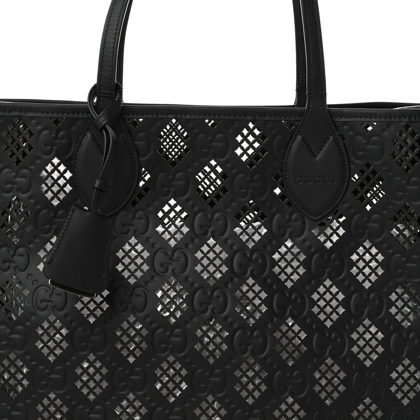 Calfskin GG Monogram Diamond Cut Medium Ophidia Tote Bag Black
