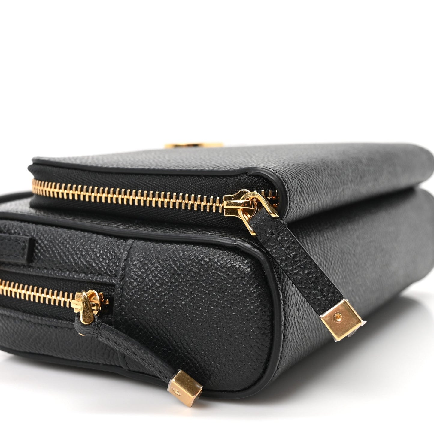 Grained Calfskin Caro Double Pouch Black
