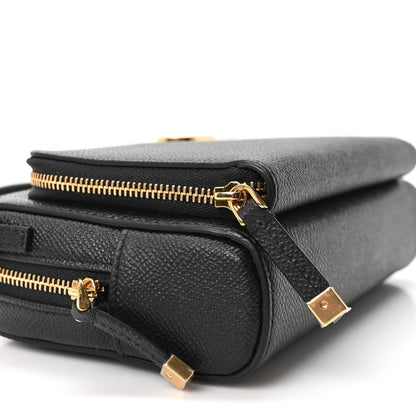 Grained Calfskin Caro Double Pouch Black