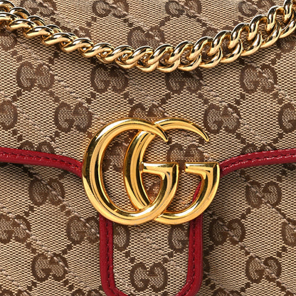Monogram Azalea Calfskin Matelasse Diagonal Mini GG Marmont Shoulder Bag Beige Ebony New Cherry Red