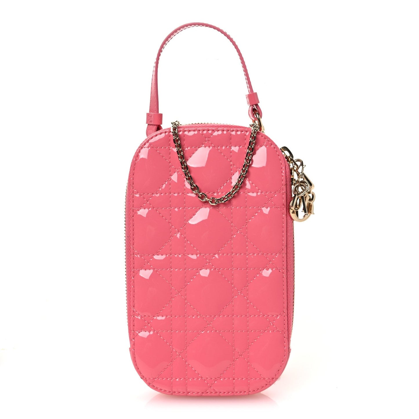 Patent Cannage Lady Dior Phone Holder Pink