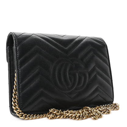 Calfskin Matelasse GG Marmont Chain Wallet Black