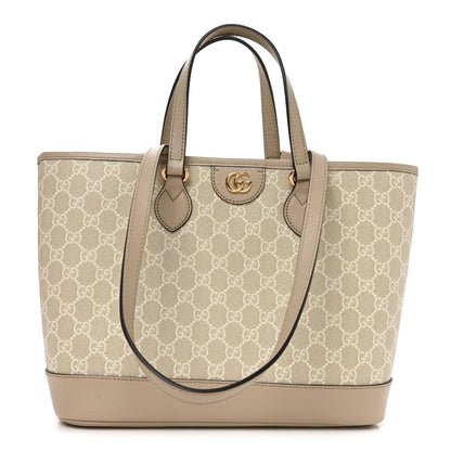 GG Supreme Monogram Textured Dollar Calfskin Small Ophidia Shoulder Tote Bag Beige Mystic White Oatmeal