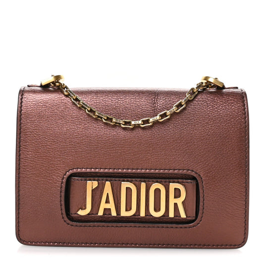 Metallic Calfskin J'Adior Chain Flap Bag Noisette