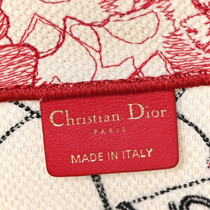 Canvas Embroidered Medium Dioramour D-Royaume Book Tote Red Multicolor