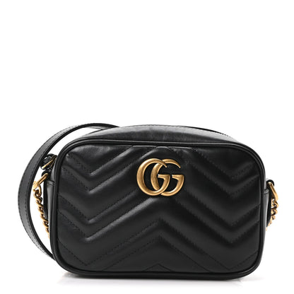 Calfskin Matelasse Mini GG Marmont Chain Shoulder Bag Black