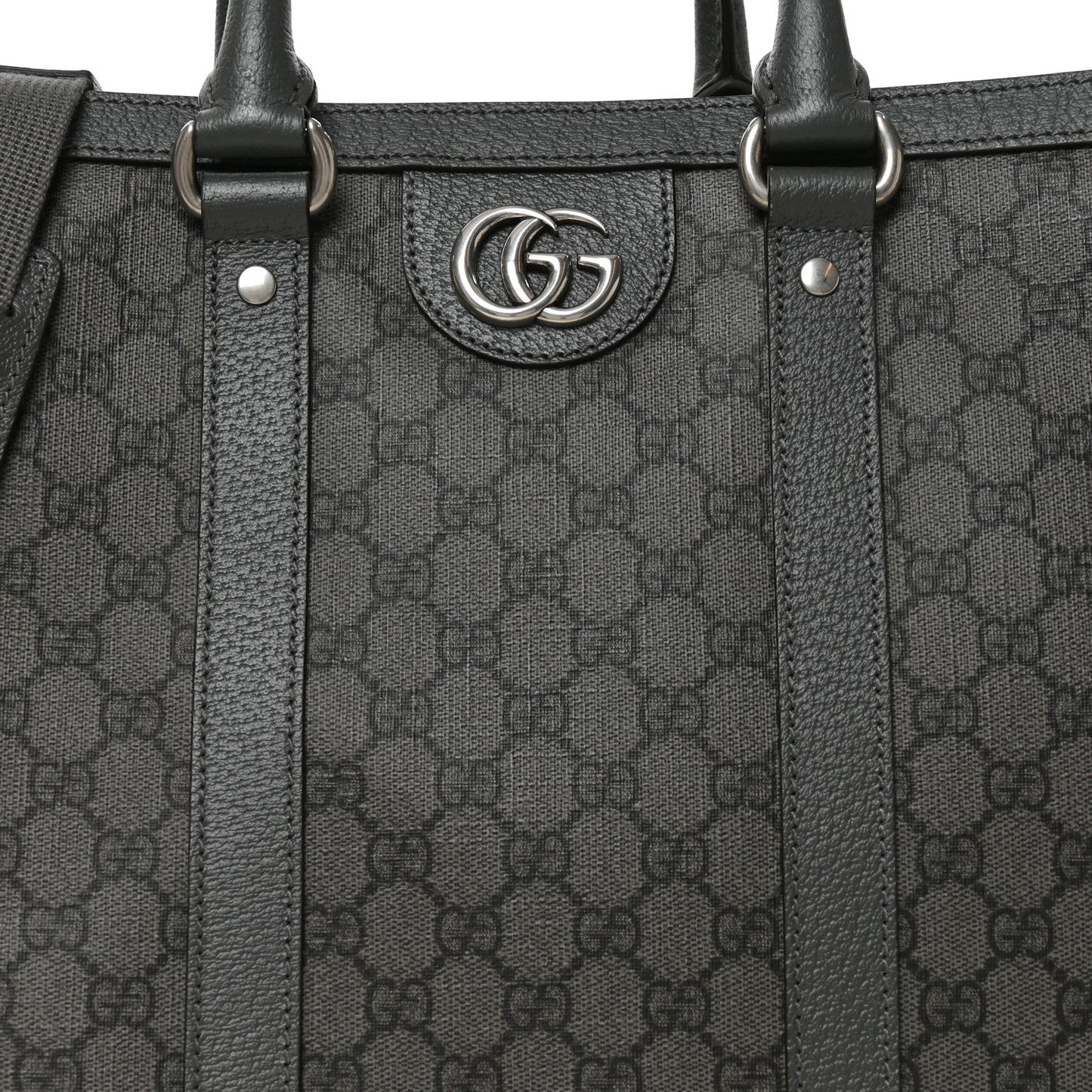 GG Supreme Monogram Textured Dollar Calfskin Large Ophidia Tote Bag Grey Black Graphite Grey