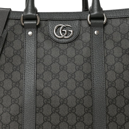 GG Supreme Monogram Textured Dollar Calfskin Large Ophidia Tote Bag Grey Black Graphite Grey
