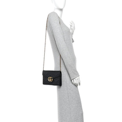 Calfskin Matelasse GG Marmont Chain Wallet Black
