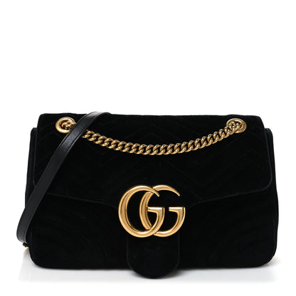 Velvet Matelasse Medium GG Marmont Shoulder Bag Black