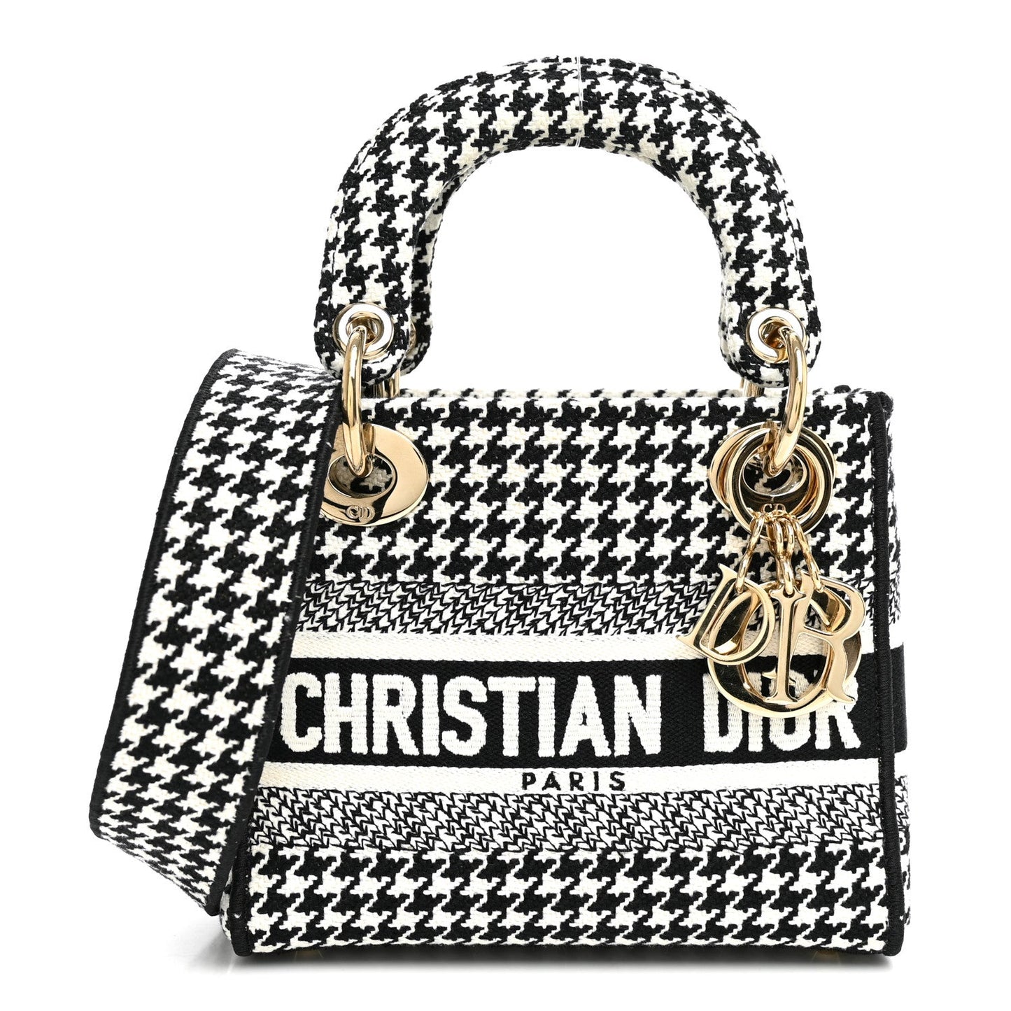 Canvas Houndstooth Embroidered Mini Lady D-Lite Black White
