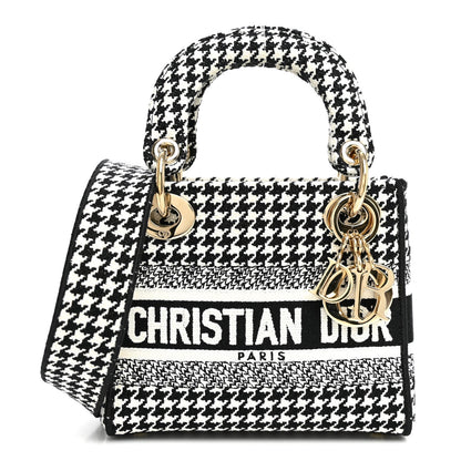 Canvas Houndstooth Embroidered Mini Lady D-Lite Black White