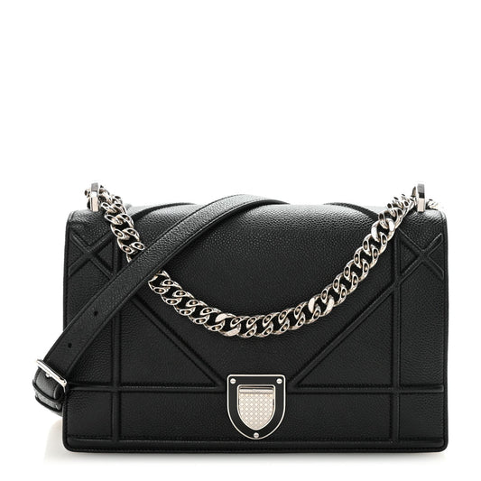 Grained Calfskin Medium Diorama Flap Bag Black