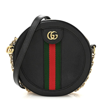Grained Calfskin Web Mini Ophidia Round Shoulder Bag Black