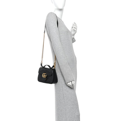 Calfskin Matelasse Mini GG Marmont Top Handle Shoulder Bag Black