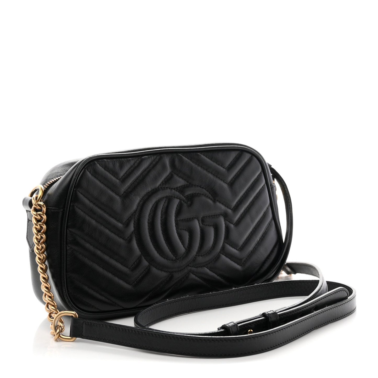 Calfskin Matelasse Small GG Marmont Chain Shoulder Bag Black