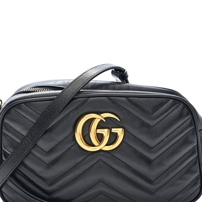 Calfskin Matelasse Small GG Marmont Chain Shoulder Bag Black