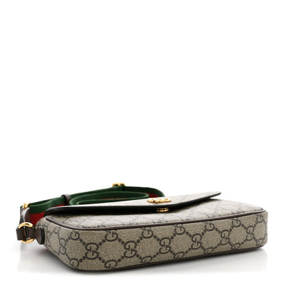 GG Supreme Monogram Textured Dollar Calfskin Web Mini Ophidia Envelope Shoulder Bag Beige Ebony