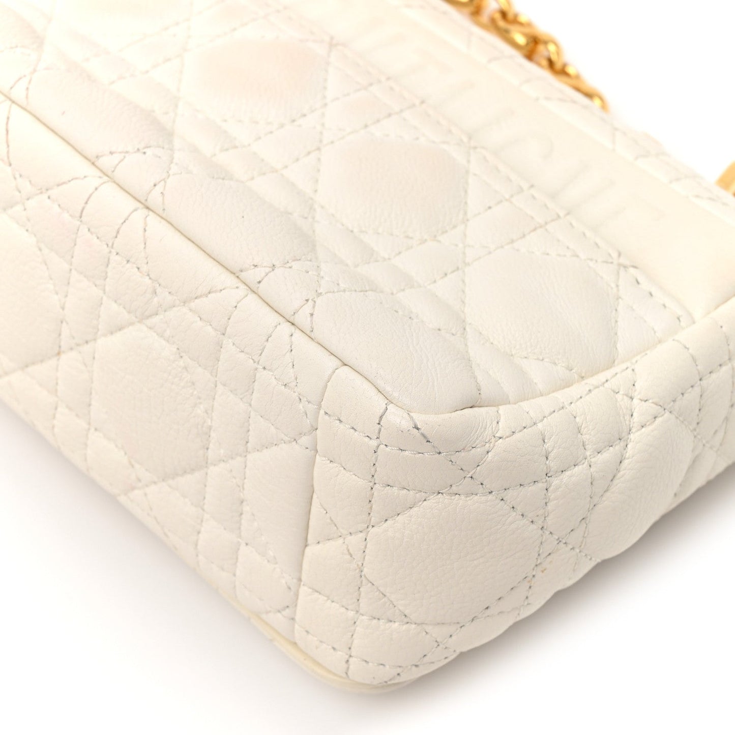 Grained Calfskin Cannage Small Caro Bag White