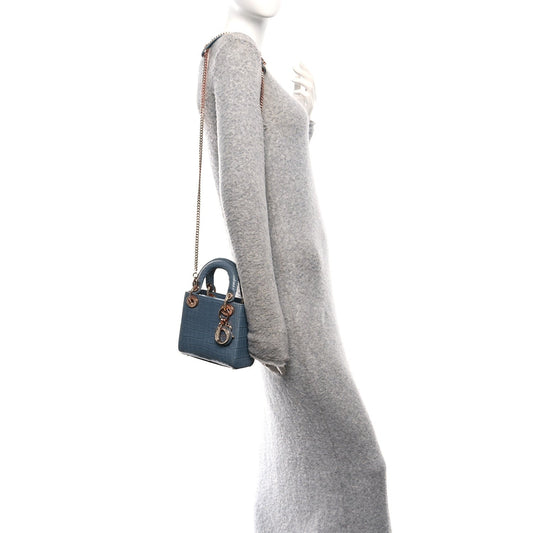 Alligator Crystal Mini Lady Dior Blue