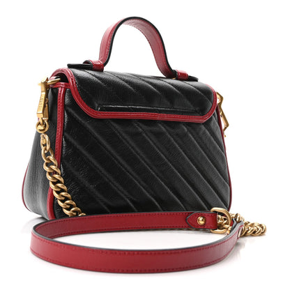 Vintage Effect Calfskin Matelasse Diagonal Mini Torchon GG Marmont Top Handle Shoulder Bag Black Romantic Cherry