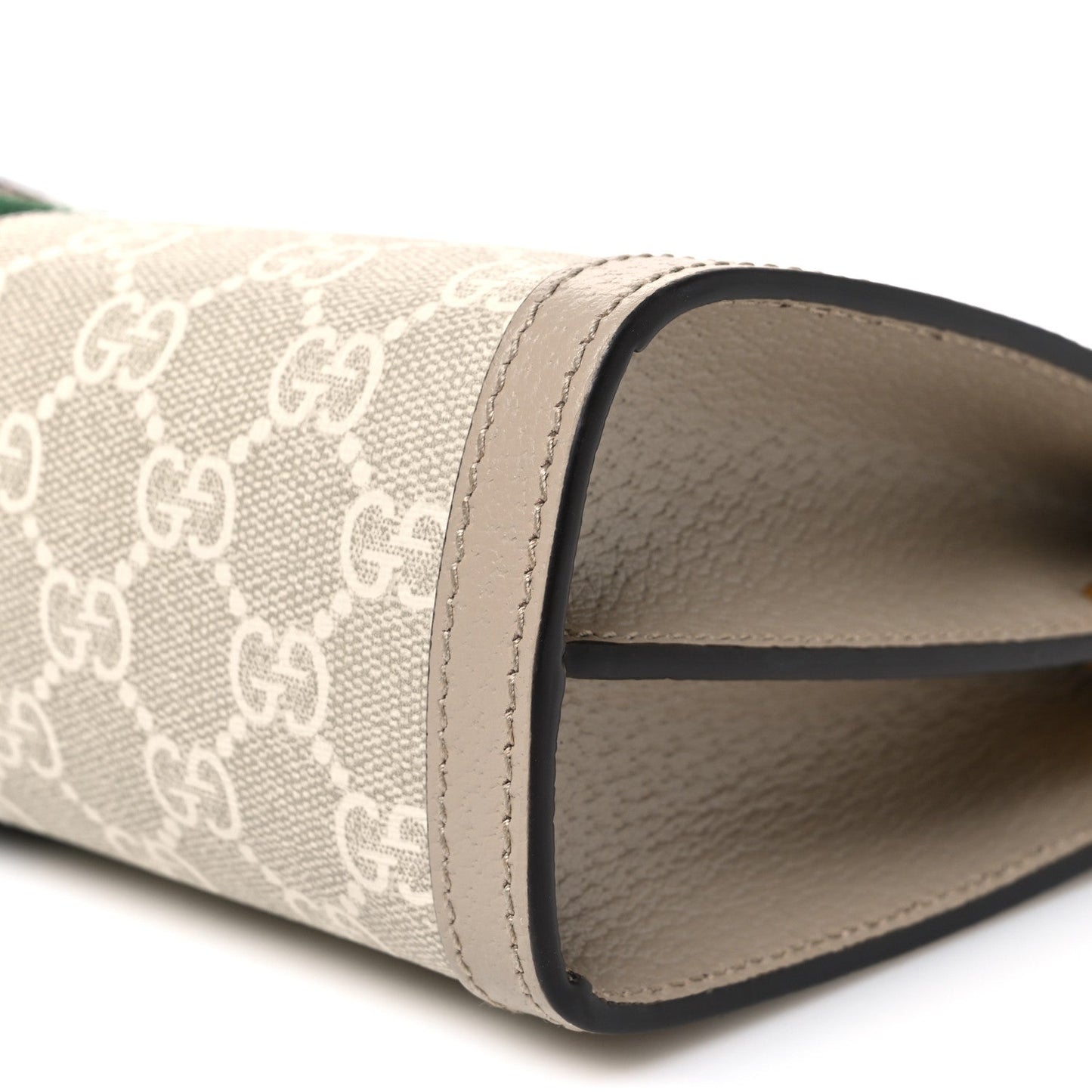 GG Supreme Monogram Textured Dollar Calfskin Web Small Ophidia Chain Shoulder Bag Beige Mystic White Oatmeal
